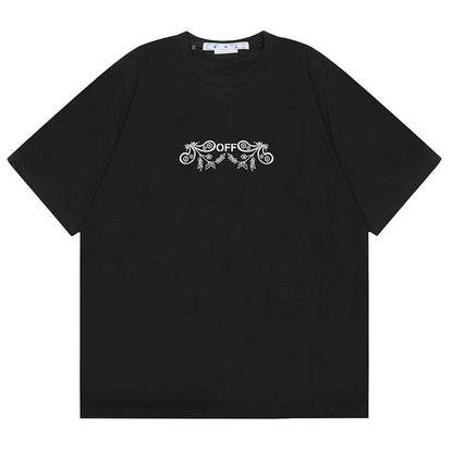 OFF WHITE Cashew Flower Arrow Pattern T-Shirts