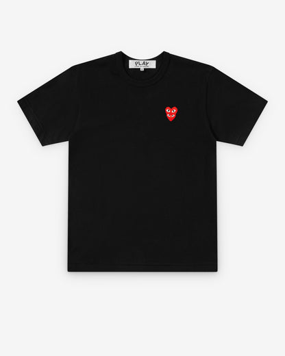 Play Comme des Garçons - T-Shirt with Double Red Heart - (Black)