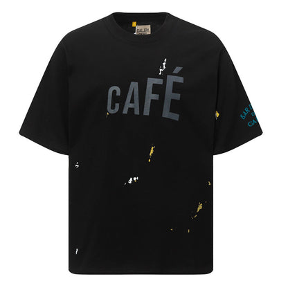 GALLERY DEPT. Men's Natural Paint-Splattered Distressed Printed Cotton-Jersey T-